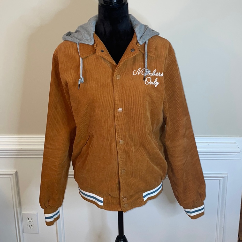 MEMBERS ONLY Men's‎ Corduroy Retro Varsity Jacket with Hood Wheat Size Medium